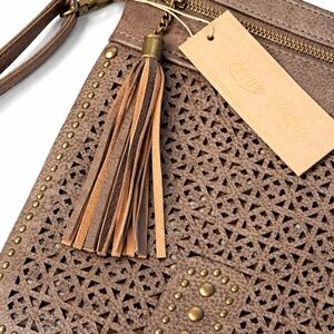 NWT Revive Vintage Vegan Tan Perforated Tassel Crossbody Bag